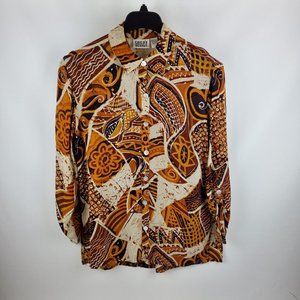 Chicos Design Women Blouse Top Long Sleeve Button Up Brown Cream Chicos 1=Medium